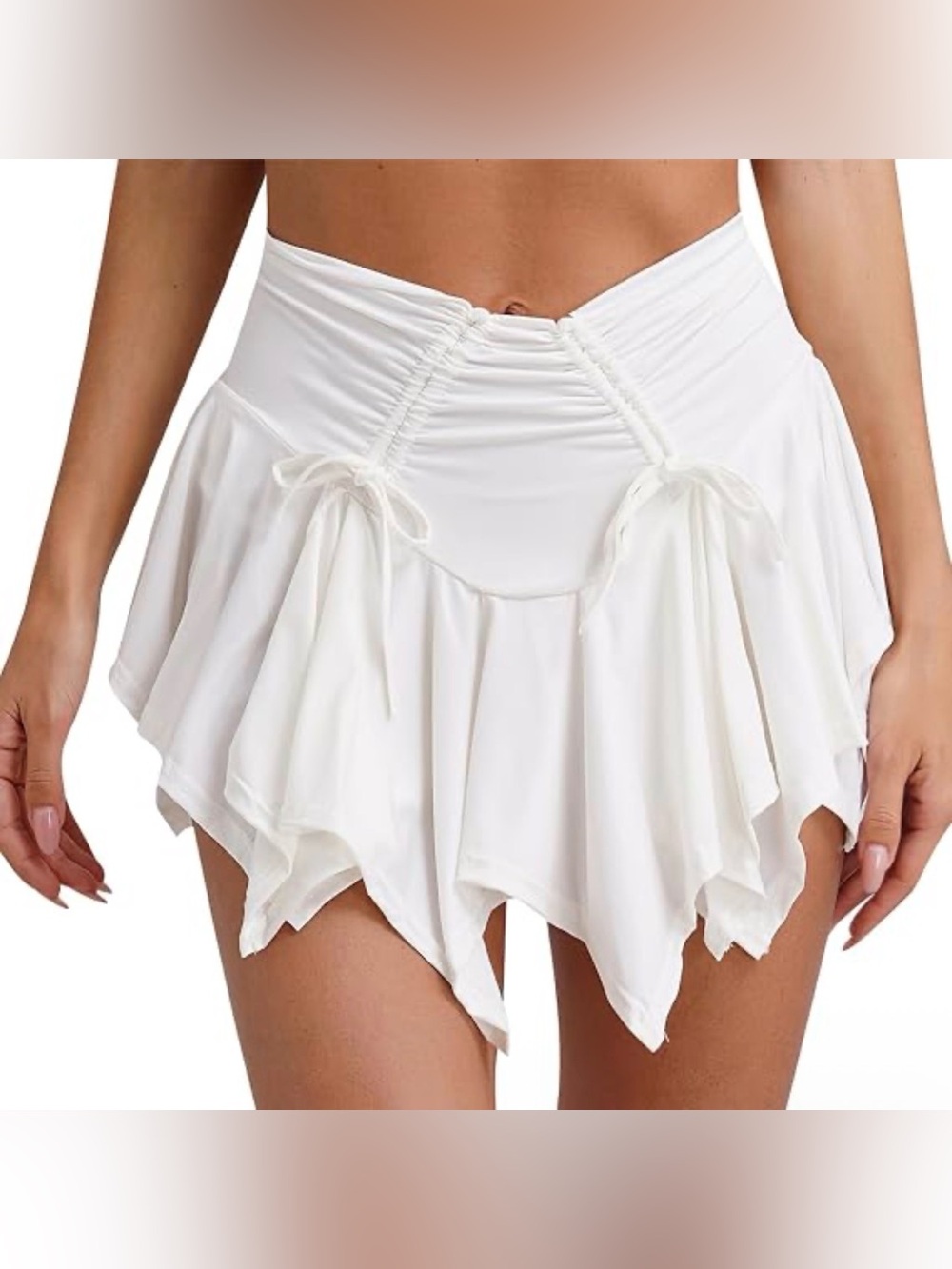 White High-Waist Handkerchief Hem Skirt